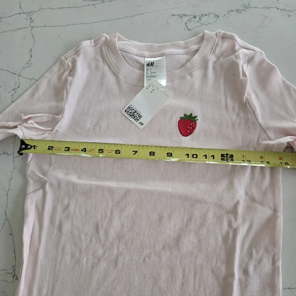 H&M Light Pink Strawberry 100% Cotton Pajama Set S - Picture 4 of 8